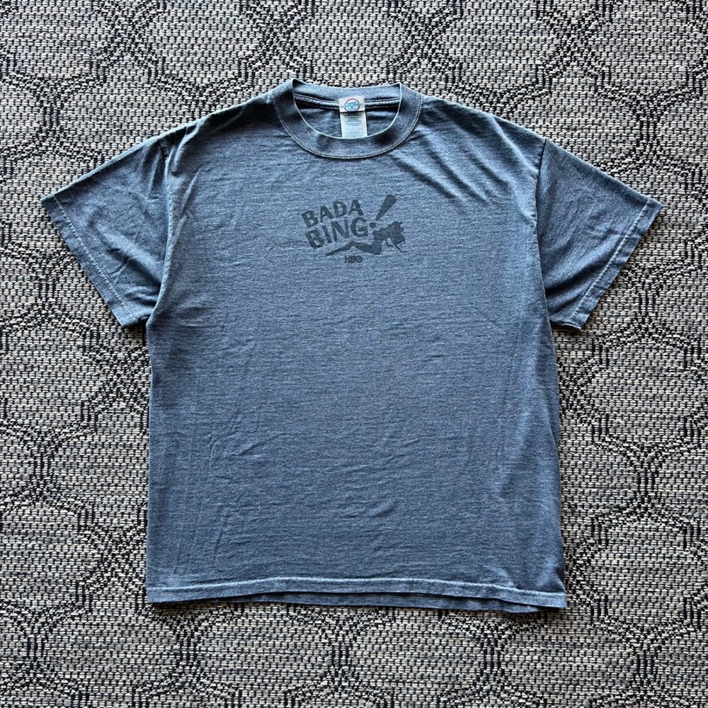 Y2K The Sopranos T-Shirt Mens Large Gray  HBO TV Show Promo Gabagool Tony Mob